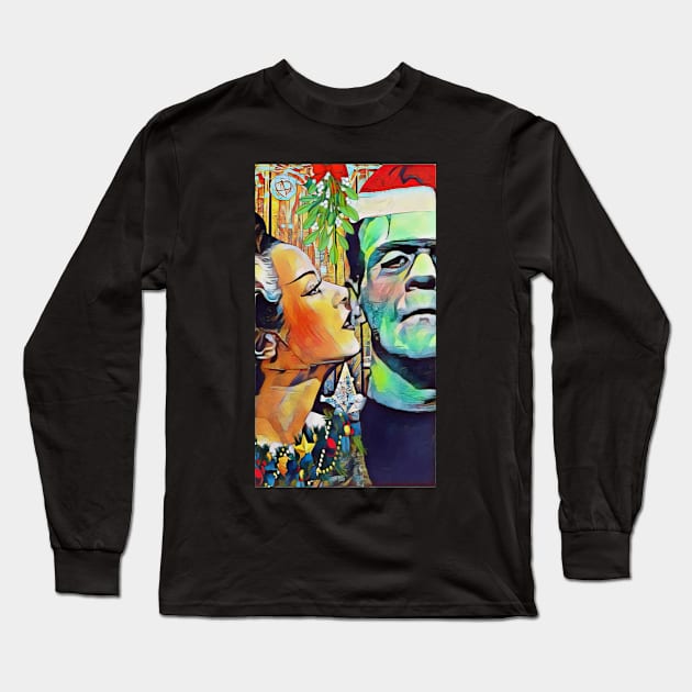 Christmas Frankenstein and Bride Kiss under the mistletoe Long Sleeve T-Shirt by Edgot